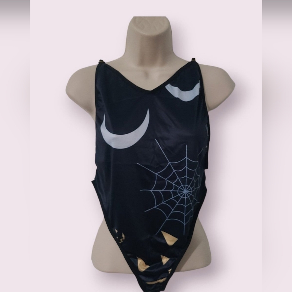 Black Halloween Print Bodysuit NWOT